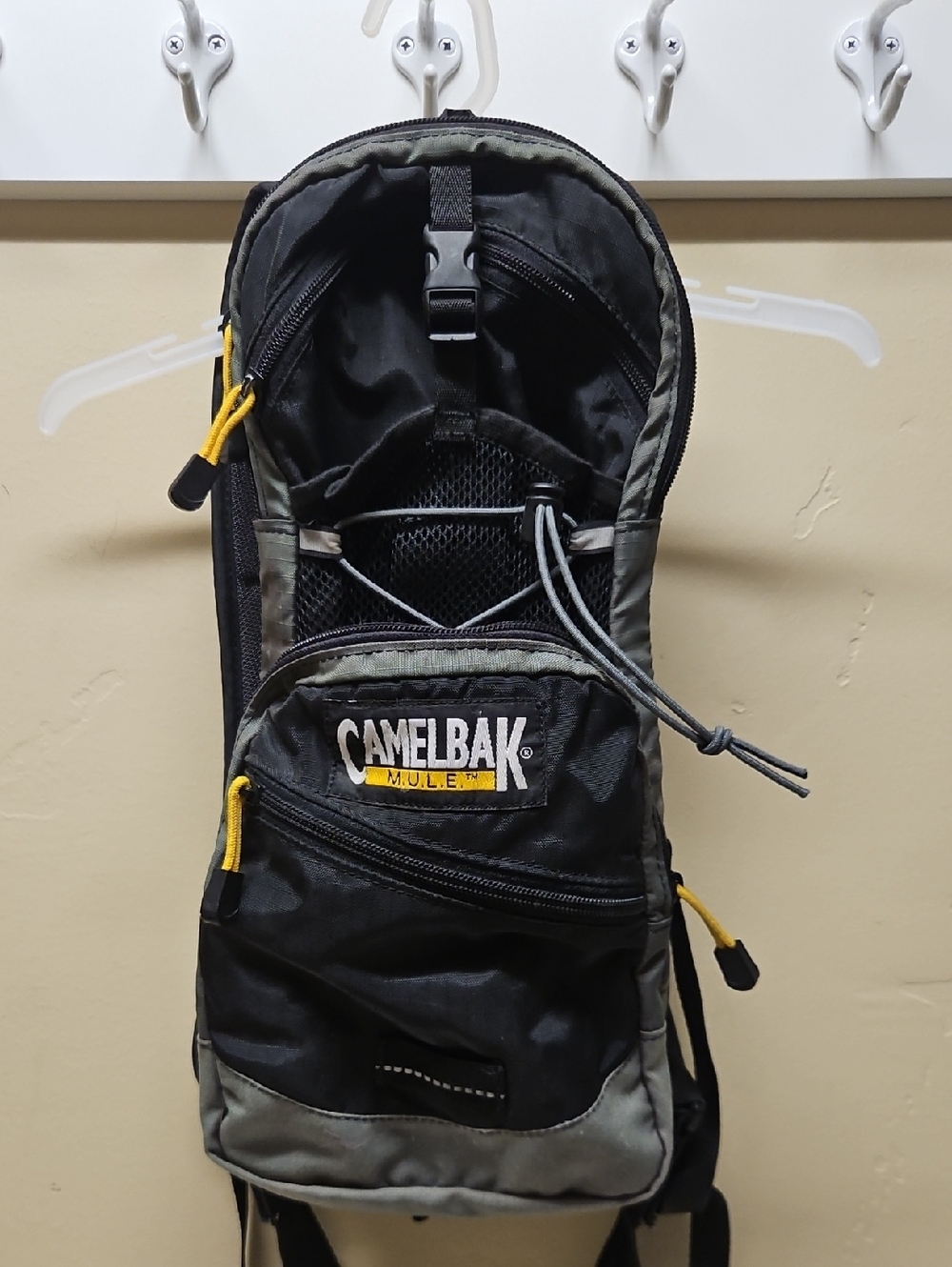 5-pocket CamelBak Mule Hydration Pack - Black & Olive with Yellow Accents